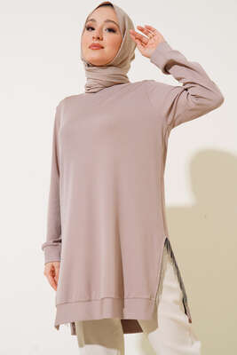 Yırtmaç Zincirli Basic Tunik Bej 