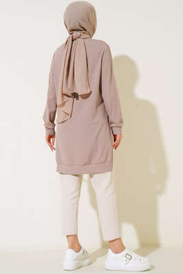 Yırtmaç Zincirli Basic Tunik Bej - Tunik