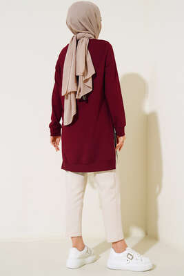 Yırtmaç Zincirli Basic Tunik Bordo - Tunik