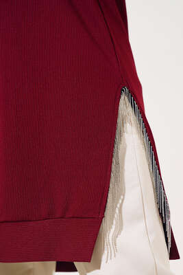 Yırtmaç Zincirli Basic Tunik Bordo - Tunik