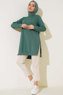 Yırtmaç Zincirli Basic Tunik Çağla Yeşili - Tunik
