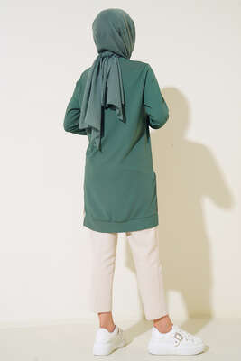 Yırtmaç Zincirli Basic Tunik Çağla Yeşili - Tunik