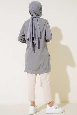 Yırtmaç Zincirli Basic Tunik Gri - Tunik