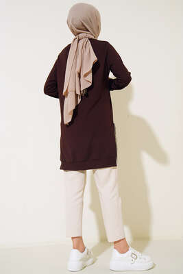 Yırtmaç Zincirli Basic Tunik Kahve - Tunik