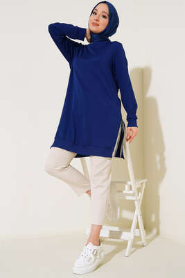 Yırtmaç Zincirli Basic Tunik Lacivert 