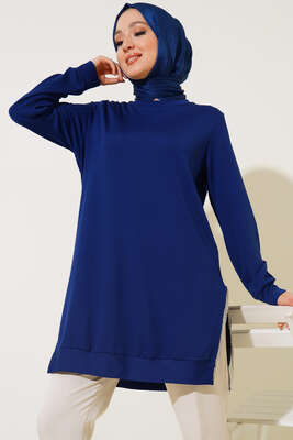 Yırtmaç Zincirli Basic Tunik Lacivert - Tunik