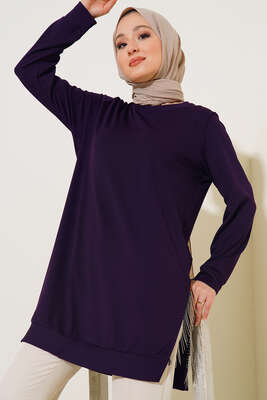 Yırtmaç Zincirli Basic Tunik Mor - Tunik