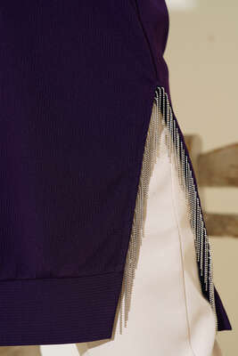 Yırtmaç Zincirli Basic Tunik Mor - Tunik