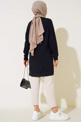 Yırtmaç Zincirli Basic Tunik Siyah - Tunik