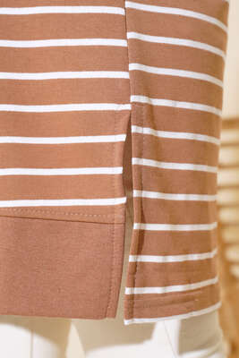 Yırtmaçlı Yatay Çizgili Tunik Latte - Tunik