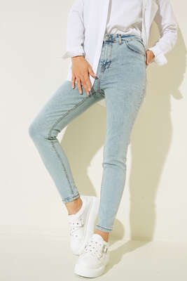 Yüksek Bel Dar Paça Pantalon Kar açık 