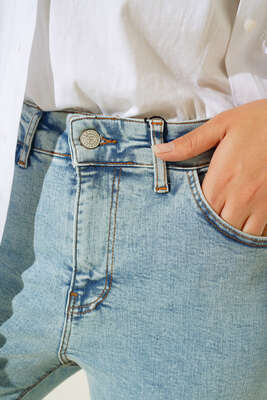 Yüksek Bel Dar Paça Pantalon Kar açık - Tek Kalanlar