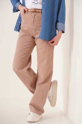 Yüksek Bel İspanyol Paça Latte Jean 