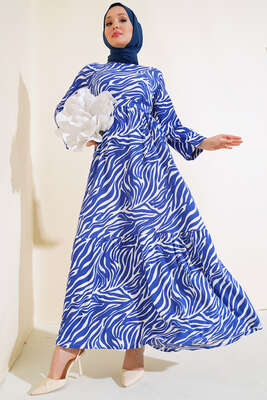 Zebra Desen Elbise Saks 