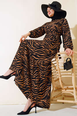 Zebra Desen Elbise Siyah - Elbise