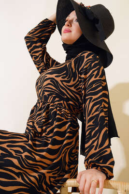 Zebra Desen Elbise Siyah - Elbise