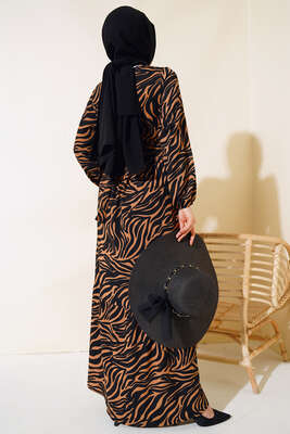 Zebra Desen Elbise Siyah - Elbise