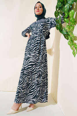 Zebra Desen Elbise Zümrüt 