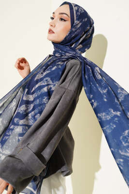 Zebra Desen Şal Lacivert 