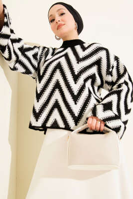 Zigzag Desen Triko Kazak Siyah 